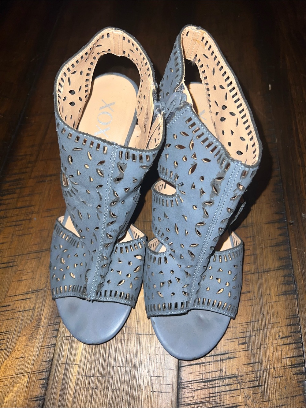 XOXO Women's Bloom Heeled Sandal in the Denim/Blue shade.